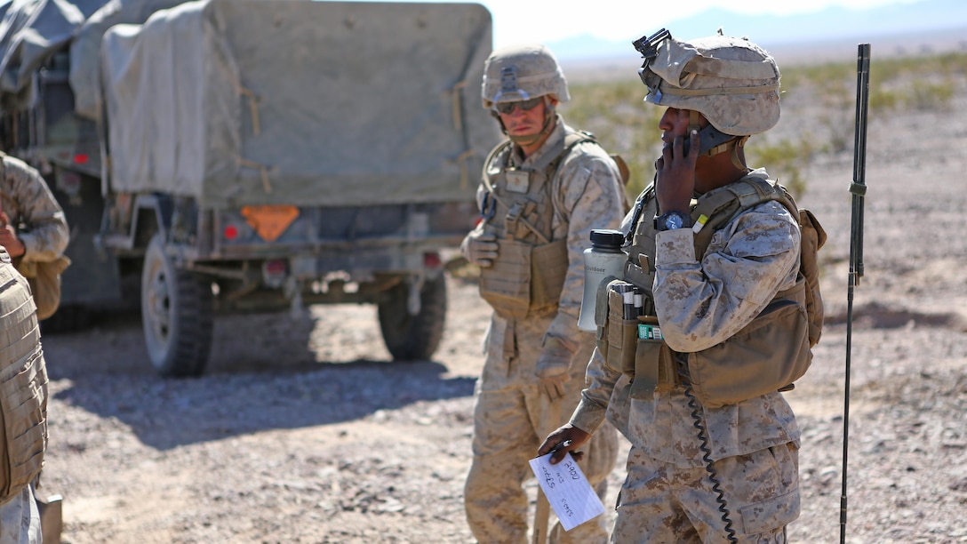 Corporal Osmar S. Gorish, a section chief for Battery A, 1st Battalion, 11th Marine Regiment, 1st Marine Division, verifies that his M777 155mm Howitzer is adjusted correctly during Exercise Desert Scimitar 2015 aboard Marine Corps Air Ground Combat Center Twentynine Palms, Calif., April 20, 2015. The tough, realistic live-fire training central to Desert Scimitar allows Division units to train in order to maintain readiness and meet current and real-world operational demands.
