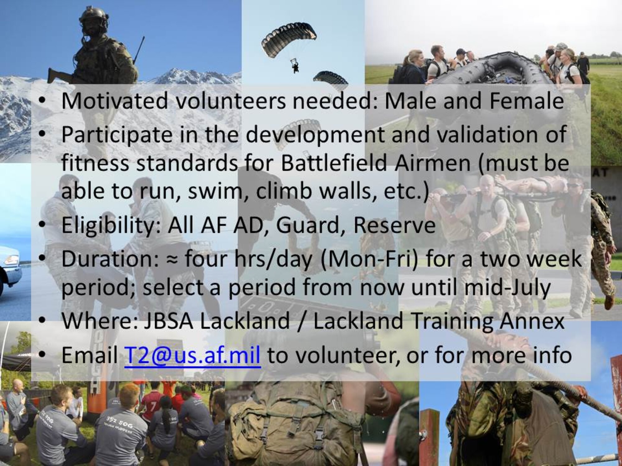 Volunteers needed to test gender-neutral physical standards > Air 