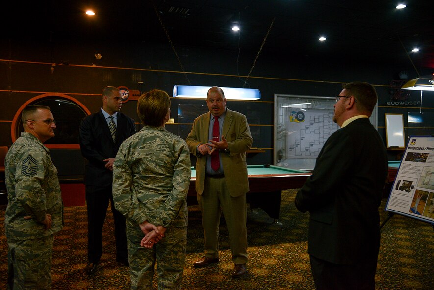 Gen. Lori Robinson, Pacific Air Forces commander, gets a briefing at the Mustang Resiliency Center April 22, 2015, at Osan Air Base, Republic of Korea. The MRC is being overhauled and renovated to better meet the Comprehensive Airman Fitness needs of service members on base. It is currently the 11th key task for Team Osan. (U.S. Air Force photo by Staff Sgt. Jake Barreiro/Released)