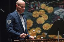 Tech. Sgt. Chuck Lawyer, U.S. Air Force Band of the West percussionist, plays the xylophone during the annual Fiesta in Blue concert April 21 at Trinity University’s Laurie Auditorium in San Antonio, Texas. The Air Force’s Band of the West is headquartered at Joint Base San Antonio-Lackland and the band has been a part of Fiesta San Antonio events for more than 20 years.  The objective of the Air Force Bands program is to inspire patriotism and encourage young men and women to serve in the Air Force and other branches of the military.  The Air Force Bands Program is a family of 10 active-duty Air Force bands and five Air National Guard bands. Each band operates within its own geographic area of responsibility representing America's Airmen to a global audience. (U.S. Air Force photo by Airman 1st Class Stormy Archer/released)

