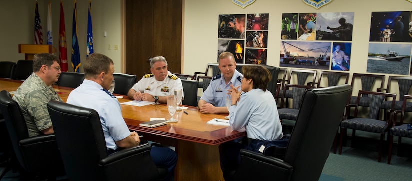 Maj. Gen. Gina Grosso, director of Air Force Sexual Assault Prevention and Response, discusses the future of SAPR with Joint Base Charleston leadership April 21, 2015, at the headquarters building on JB Charleston, S.C. The JB Charleston SAPR program provides 24-hours, seven-days a week sexual assault response capability for all active duty members and dependents 18 years and older. Anyone who feels they have been a victim of sexual assault may contact the appropriate office. (U.S. Air Force photo/Airman 1st Class Clayton Cupit)