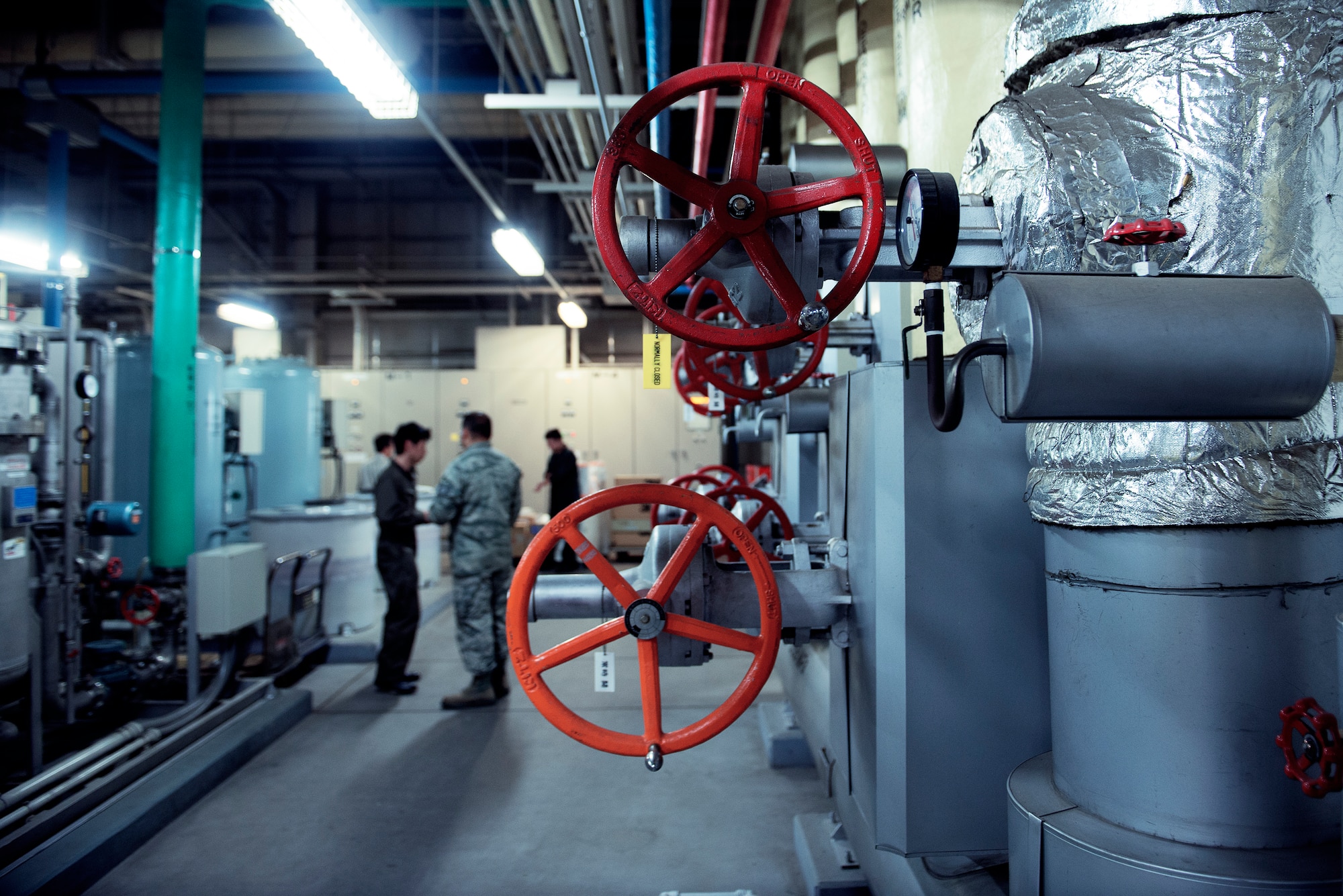 An inner look of one of four boiler plants April 22, 2015, at Yokota Air Base, Japan. This particular boiler plant supplies heated water for the main side of the base. (U.S. Air Force photo by Airman 1st Class Delano Scott/Released)