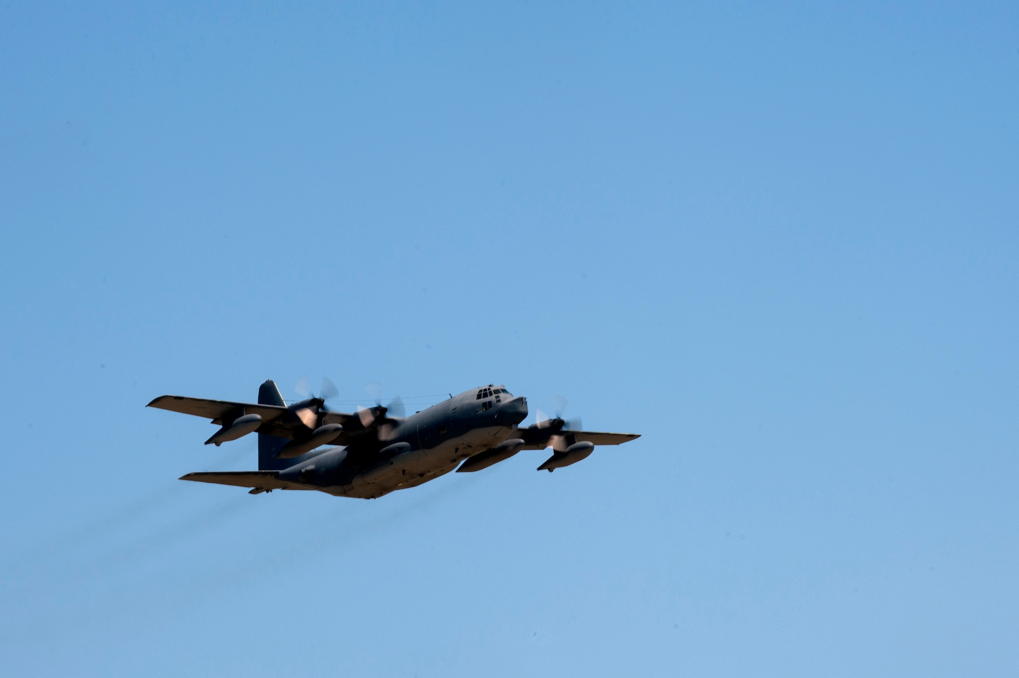 One of the last two MC-130P Combat Shadows in the Pacific takes off from Kadena Air Base, Japan, and begins its journey to retirement at the “boneyard” at Davis-Monthan Air Force Base, Ariz., April 15, 2015. From providing helicopter air-to-air refueling to conducting long-range support of Special Operations Forces, the Combat Shadow has provided a critical service to the U.S. military for nearly 50 years. (U.S. Air Force photo/Airman 1st Class Stephen G. Eigel)