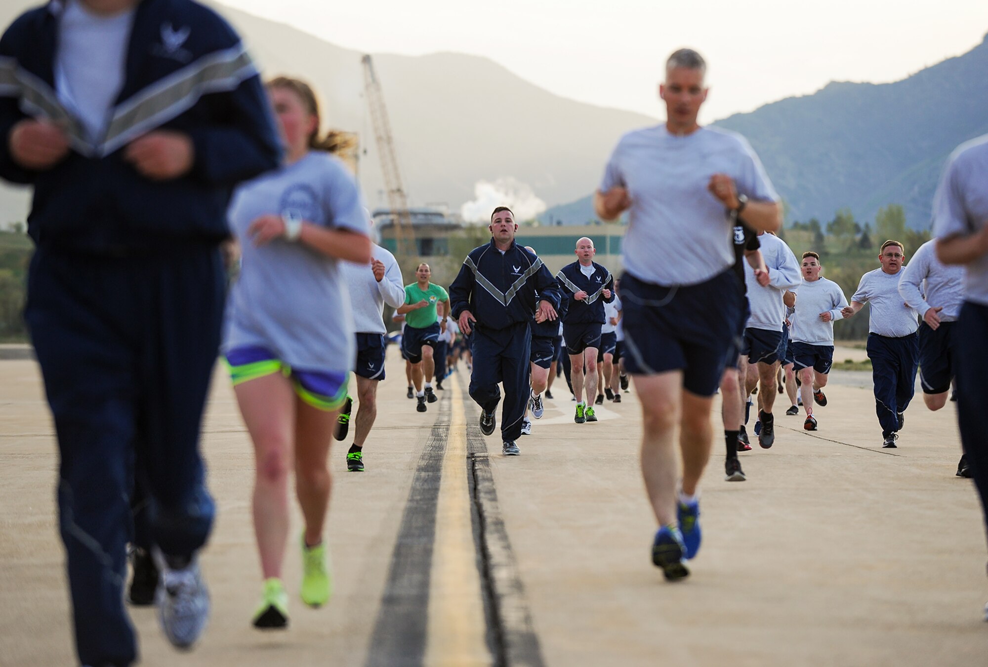 Team Hill members, military and civilian, participated in the 2 mile flight-line fun run here April 23. Participants were encouraged to wear squadron morale t-shirts. More runs are scheduled for: May 28, June 25, July 23, Aug. 27, and Sept. 24. Participants are encouraged to arrive by 6:45 a.m. for each run. Parking is located on the corner of Balmer and Foulois Streets. 