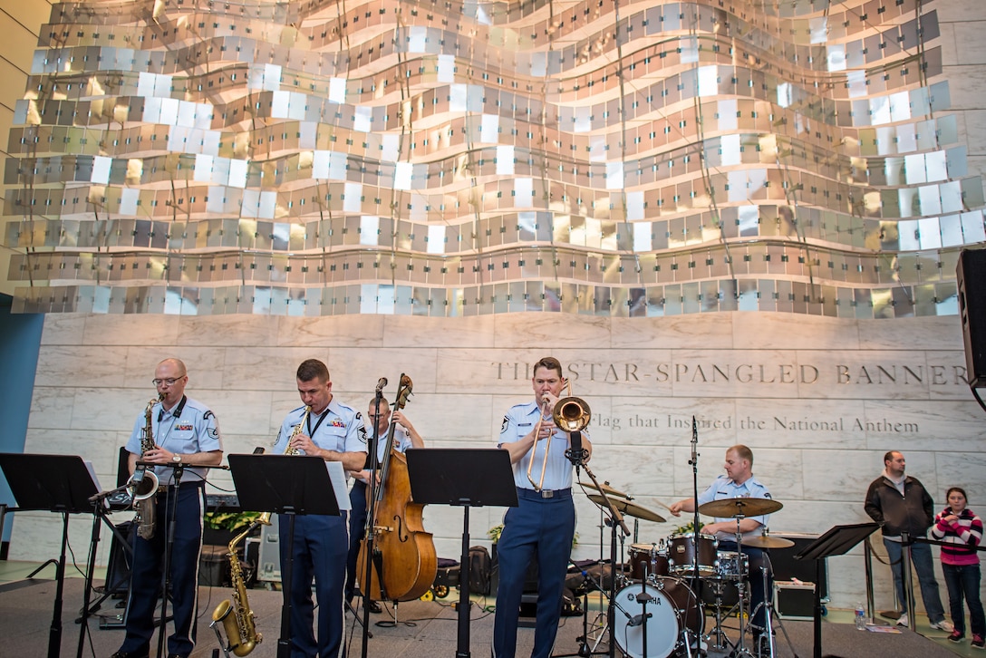 A sextet from the Airmen of Note performed three sets in the main hall of the National Museum of American History on April 10th for the Smithsonian's Jazz Appreciation Month series.(US Air Force photo by Senior Master Sgt Kevin Burns/ released)