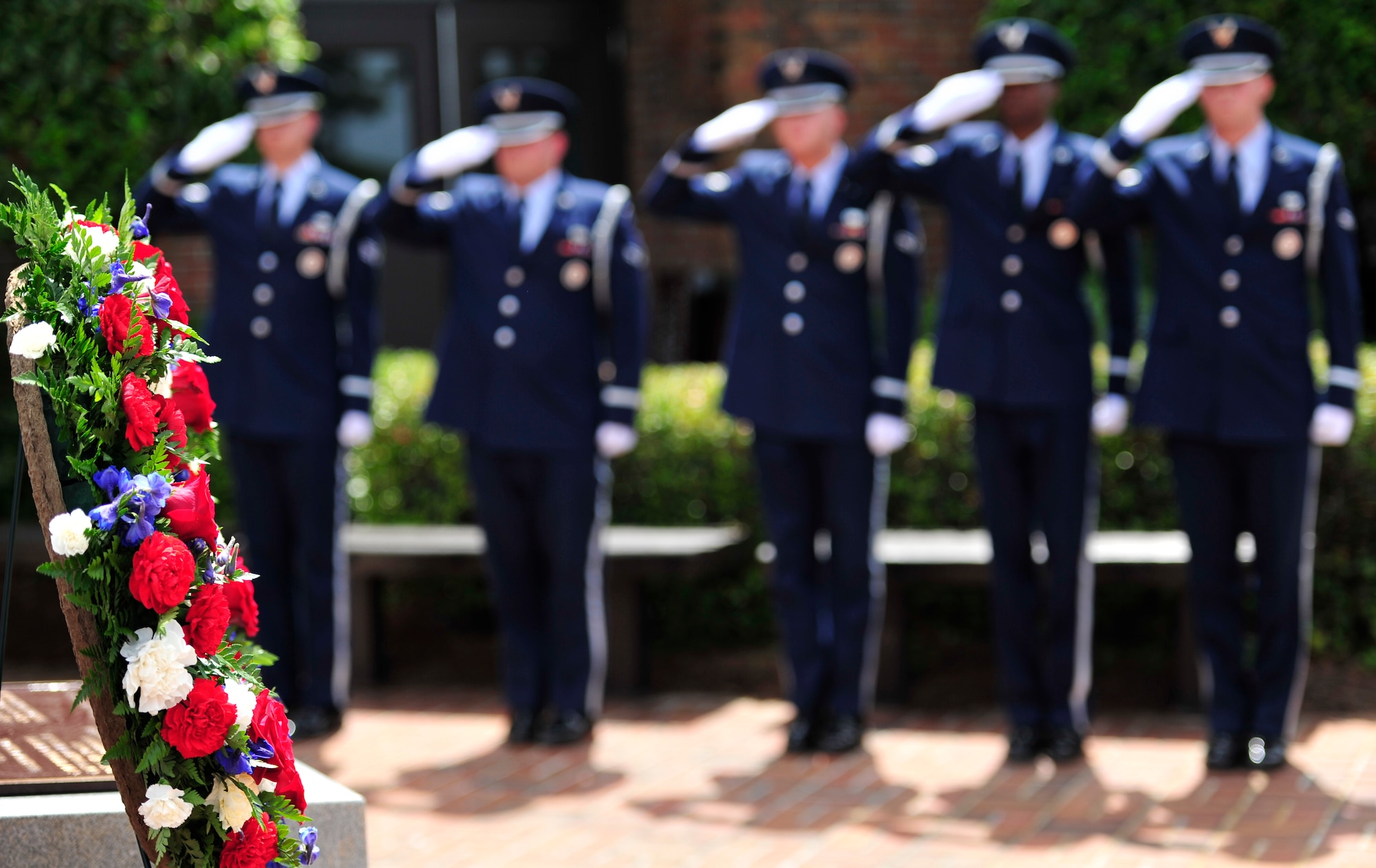 The honor guard pays their respect during the Operation Eagle Claw memorial ceremony on Hurlburt Field, Fla., April 24, 2015. (U.S. Air Force photo/Staff Sgt. Melanie Holochwost)