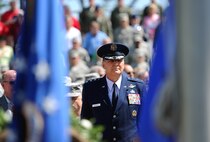 Lt. Gen. Bradley Heithold, Air Force Special Operations Command commander, stands before the presentation of the colors during a ceremony commemorating the 35th Anniversary of Operation Eagle Claw at the airpark on Hurlburt Field, Fla., April 24, 2015. Operation Eagle Claw was an attempted rescue mission April 24, 1980, into Iran to recover more than 50 American hostages captured after a group of  radicals took over the American embassy in Tehran Nov. 4, 1979. The mission resulted in the deaths of eight American service members at a remote site deep in Iranian territory known as Desert One. (U.S. Air Force Photo by Staff Sgt. Katherine Holt)

