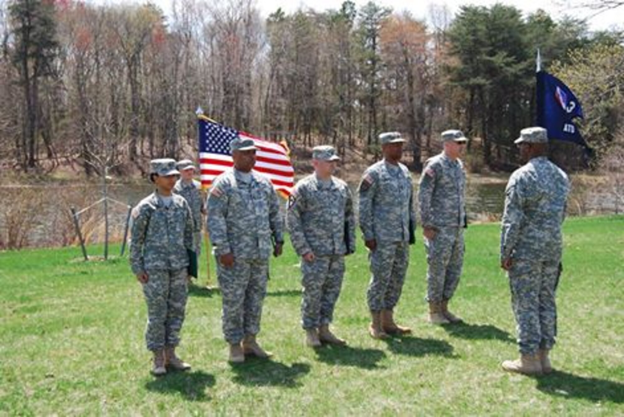 Members of the 3rd Brigade, Atlantic Division receive the Military Outstanding Volunteer Service Medal at a ceremony held at Joint Base McGuire-Dix-Lakehurst, N.J. April 19, 2015.  (U.S. Army photo by Lt. Col. Daniel F. McLaughlin)

