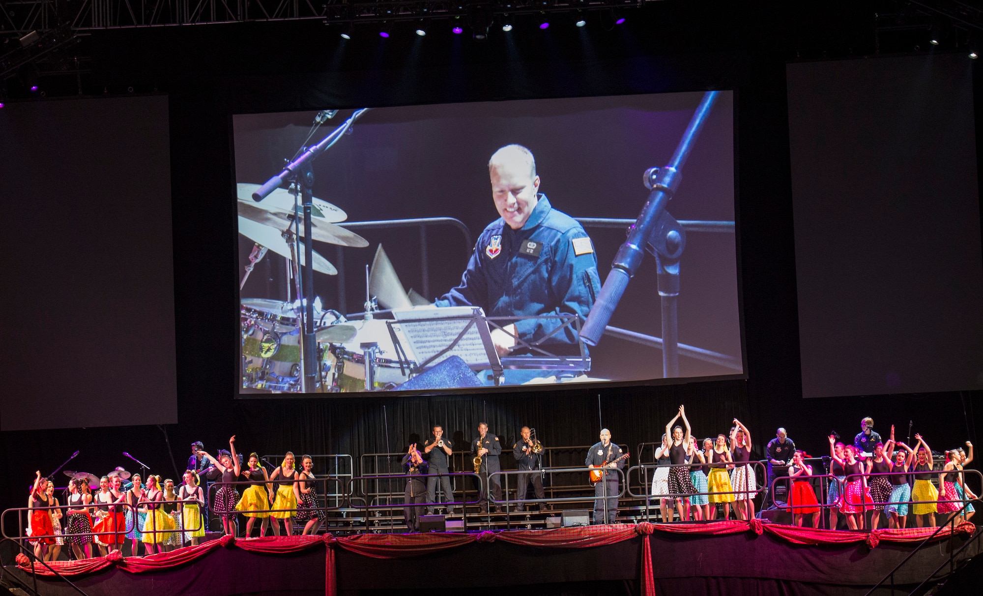 Full Spectrum, an ensemble of the USAF Heritage of America Band, performs in the 2015 Virginia International Tattoo at the Norfolk Scope Arena on February 23. The Tattoo is an annual performance exhibiting military bands, massed pipes and drums, drill teams, Celtic dancers, cultural performers, choirs and more. This year’s theme is “A Tribute to Military Families.” (U.S. Air Force photo by Staff Sgt. Steve Stanley /Released)