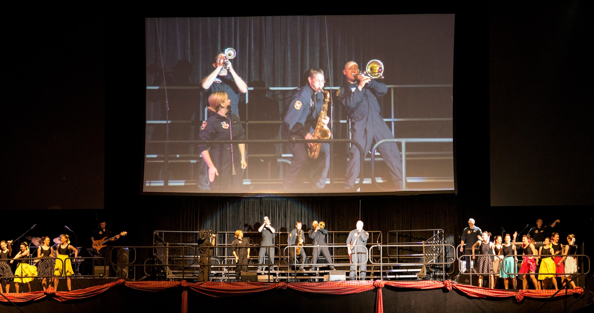 Full Spectrum, an ensemble of the USAF Heritage of America Band, performs in the 2015 Virginia International Tattoo at the Norfolk Scope Arena on February 23. The Tattoo is an annual performance exhibiting military bands, massed pipes and drums, drill teams, Celtic dancers, cultural performers, choirs and more. This year’s theme is “A Tribute to Military Families.” (U.S. Air Force photo by Staff Sgt. Steve Stanley /Released)