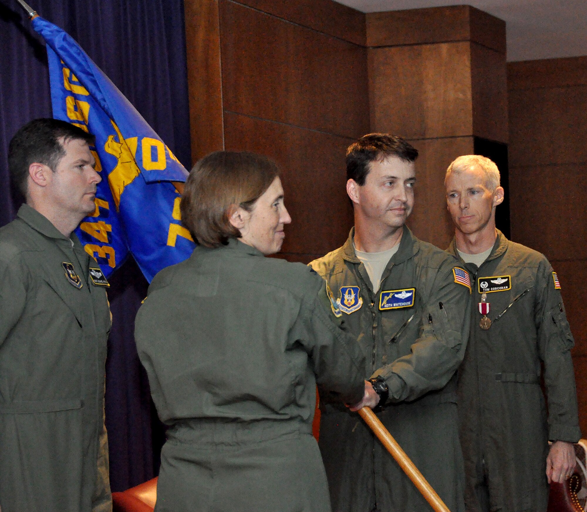 Lt. Col. Keith Whitehouse assumed the command of the 70th Air Refueling Squadron, April 18, 2015. The outgoing commander, Lt. Col. Thomas Corcoran, will continue to serve at Travis Air Force Base, Calif., as the deputy commander for the 349th Operations Group. (U.S. Air Force photo/Master Sgt. Robert Rossman)
