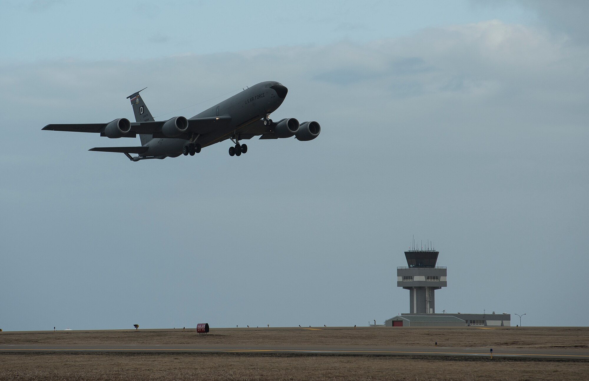 A KC-135 Stratotanker aircraft takes off from Keflavik International Airport during the Icelandic Air Surveillance and Policing mission April 21, 2015. The IAS mission is a recurring NATO commitment designed to maintain the security of Icelandic airspace by providing a fighter aircraft presence in the region. (U.S. Air Force photo by Staff Sgt. Chad Warren/Released)