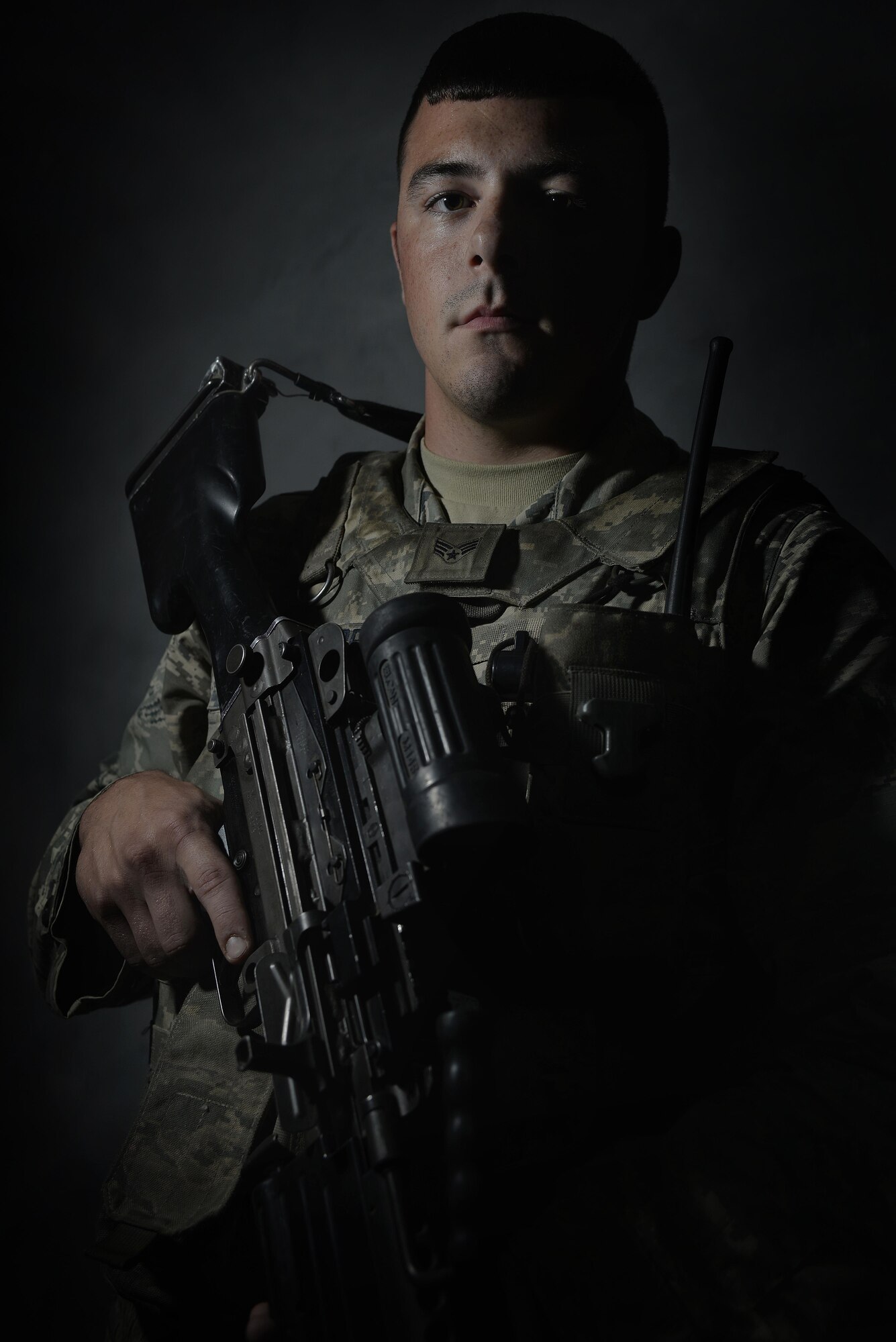 Senior Airman James is a fire team member assigned to the Expeditionary Security Forces Squadron at an undisclosed location in Southwest Asia. As a security forces member, James is responsible for protecting people, property and resources of the U.S. Air Force. (U.S. Air Force photo/Tech. Sgt. Christopher Boitz)
