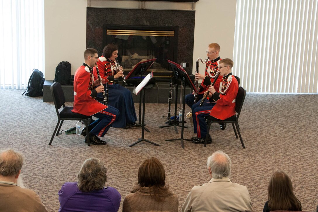 On April 26, 2015, the Marine Chamber Orchestra performed the Young People’s Concert: Music History Mystery at the Rachel M. Schlesinger Concert Hall and Arts Center in Alexandria, Va. (U.S. Marine Corps photo by Staff Sgt. Rachel Ghadiali/released)