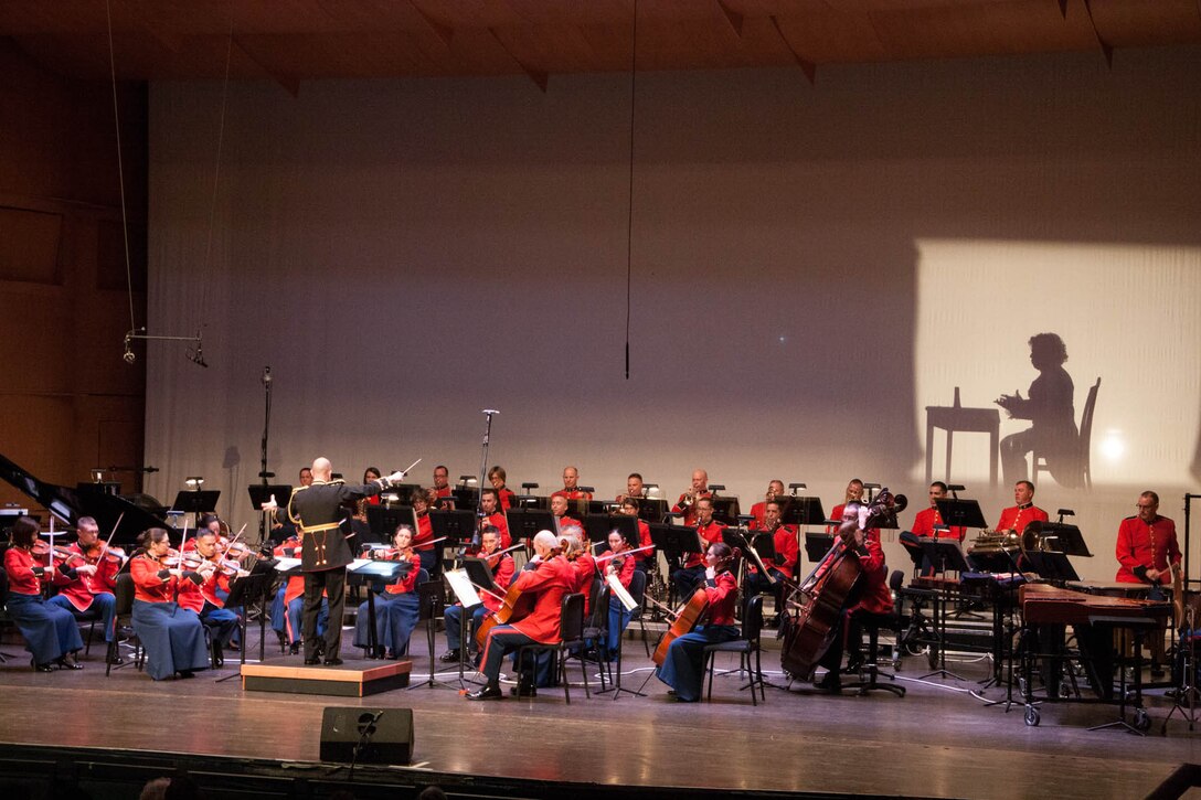 On April 26, 2015, the Marine Chamber Orchestra performed the Young People’s Concert: Music History Mystery at the Rachel M. Schlesinger Concert Hall and Arts Center in Alexandria, Va. (U.S. Marine Corps photo by Staff Sgt. Rachel Ghadiali/released)