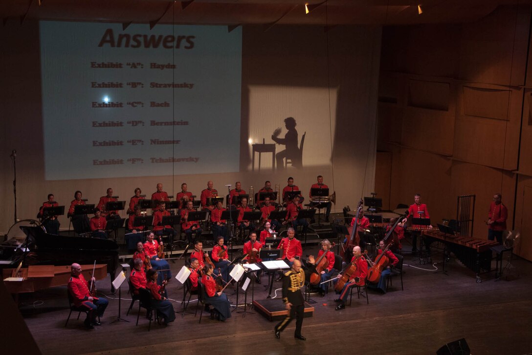 On April 26, 2015, the Marine Chamber Orchestra performed the Young People’s Concert: Music History Mystery at the Rachel M. Schlesinger Concert Hall and Arts Center in Alexandria, Va. (U.S. Marine Corps photo by Staff Sgt. Rachel Ghadiali/released)