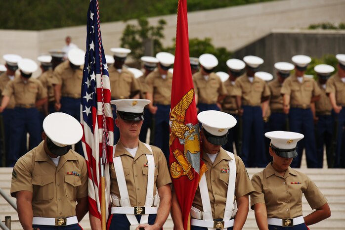 U.S. Marines bow their heads as a chaplain prays during the Australian-New Zealand Army Corps Australian-New Zealand Army Corps Day Ceremony April 25, 2015, at the National Memorial Cemetery of the Pacific. The day commemorated the 100th anniversary of the Gallipoli Campaign, fought by Australian-New Zealand Army Corps forces in World War I. The battle is remembered for the valiant men and the significant losses the nations both suffered. Those who fought are known as “ANZACS” and are honored in one of the most recognized holidays in the South Pacific. (U.S. Marine Corps photos by Sgt. Sarah Anderson)
