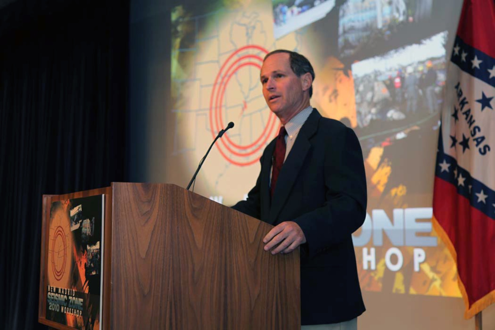 Dr. Paul Stockton, the assistant secretary of defense for Homeland Defense
and Americas' Security Affairs, was the keynote speaker at the 2010 New
Madrid Seismic Zone conference and workshop held at the National Guard's
Professional Education Center at Camp Joseph T. Robinson, Ark., Sept. 14-16,
2010.