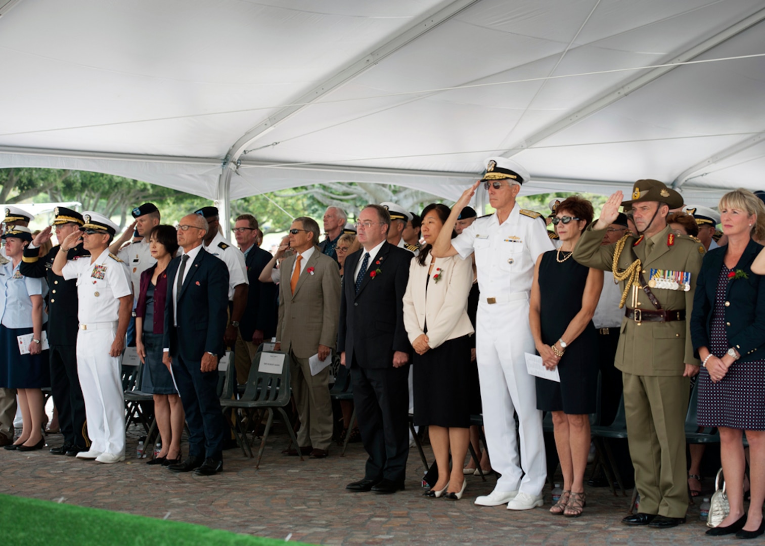 HONOLULU, Hawaii (Apr. 25, 2015) - Commander of U.S. Pacific Command, Adm. Samuel J. Locklear III, attends the ANZAC Day remembrance at the National Memorial Cemetery of the Pacific, Honolulu, to honor and commemorates the soldiers who sacrificed their lives on the Gallipoli Peninsula, Turkey on April 25, 1915.  This year marks the centenary of the Australia and New Zealand forces landed on Gallipoli Peninsula during World War I. 150424-N-DX698-127
