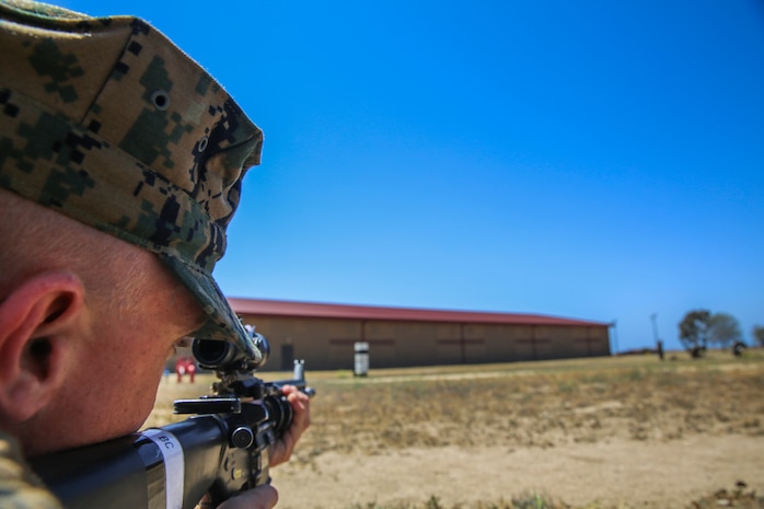 Recruit Brett C. Waters, Charlie Company, 1st Recruit Training Battalion, practices his prone position during Grass Week at Edson Range, Marine Corps Base Camp Pendleton, Calif., April 14. Snapping in allows recruits to build muscle memory in each of the four shooting positions, and begin to apply what they’ve learned. Recruits sight in on white drums with targets painted on them simulate the actual targets that they will see at various firing lines. The following week, the recruits of Charlie Company will head down range and make use of what they learned and qualify for their marksmanship badges. Today, all male recruits recruited from recruiting stations west of the Mississippi are trained at MCRD San Diego. The depot is responsible for training more than 16,000 recruits annually. Charlie Company is scheduled to graduate June 5. Waters is a native of Thornton, Colo., and was recruited of Recruiting Station Denver.