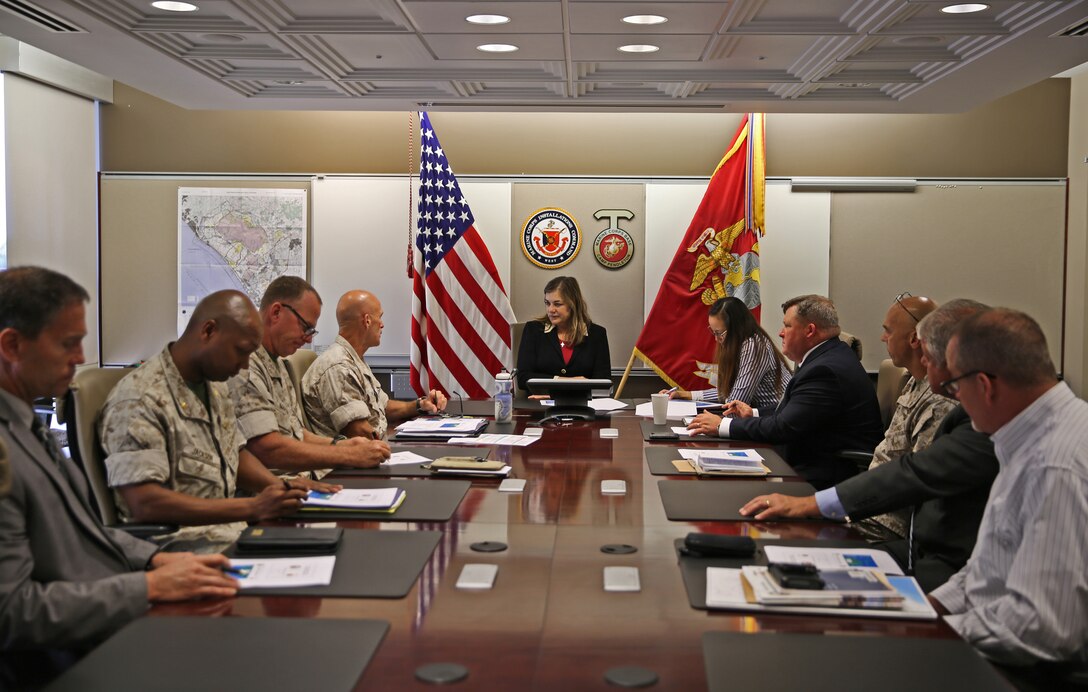 Congresswoman Loretta Sanchez, House Armed Services Committee, Ranking Member of the Tactical Air and Land Forces Subcommittee, visited Camp Pendleton to learn about base funding, readiness and facilities issues, April 27. Congresswoman Sanchez ate lunch with female Marines and Sailors at the 21 Area Chow Hall before meeting with Marine Corps Installations West Marine Corps Base Camp Pendleton leadership for a facilities brief. 