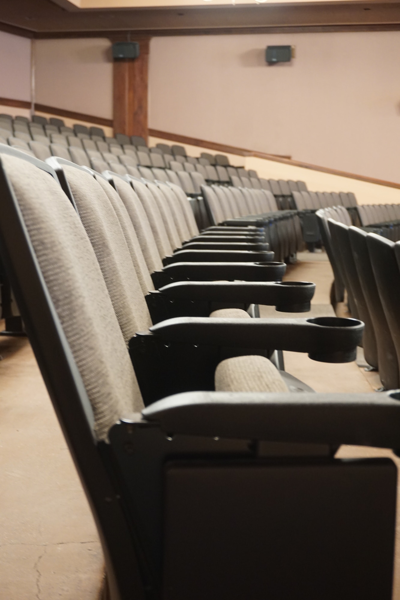 The theater on F.E. Warren Air Force Base, Wyo., reopened April 25, 2015, after replacing their carpets and chairs. The theater was closed for over a month due to the improvement. (U.S. Air Force photo by Airman 1st Class Malcolm Mayfield)