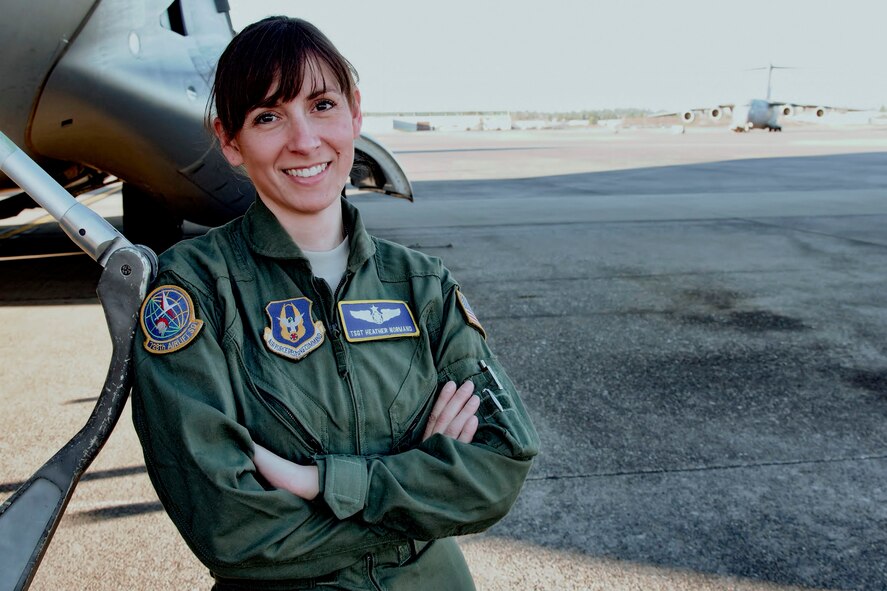 Tech. Sgt. Heather Norman, 728th Airlift Squadron loadmaster, travels more than 6,000 miles to perform her Reserve duty at Joint Base Lewis-McChord, Washington. (U.S. Air Force Reserve photo by Jake Chappelle)