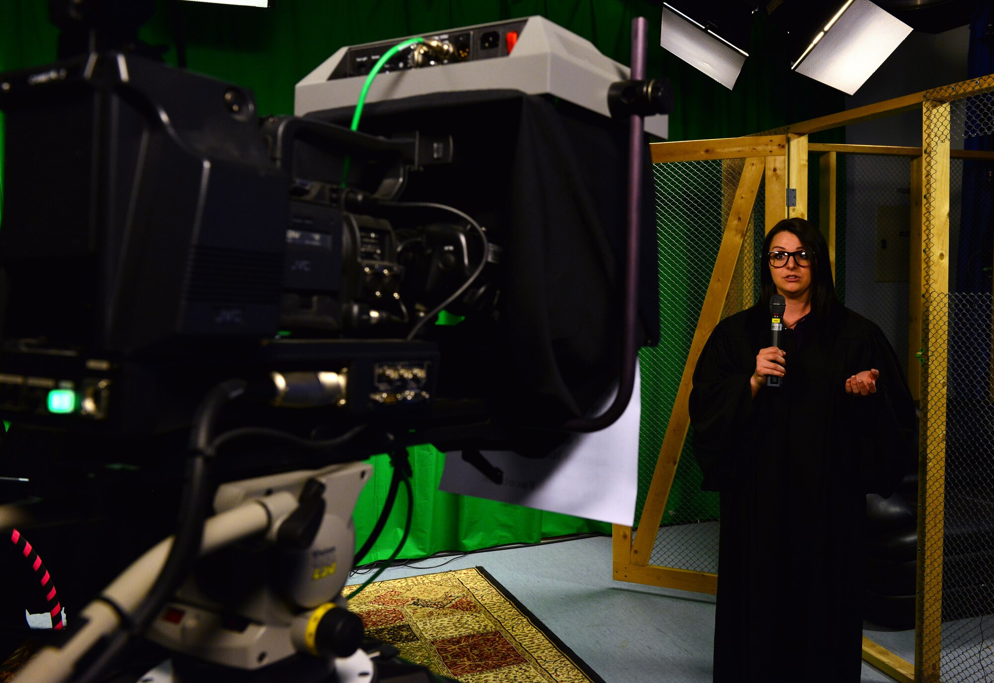 Airman 1st Class Cambria Groseth, American Forces Network broadcaster, reports on the 2015 Air Force Assistance Fund Telethon April 23, 2015 at Incirlik Air Base, Turkey. AFAF charities benefit active-duty, Reserve, Guard, retired Air Force people, surviving spouses and families. (U.S. Air Force photo by Senior Airman Michael Battles/Released)