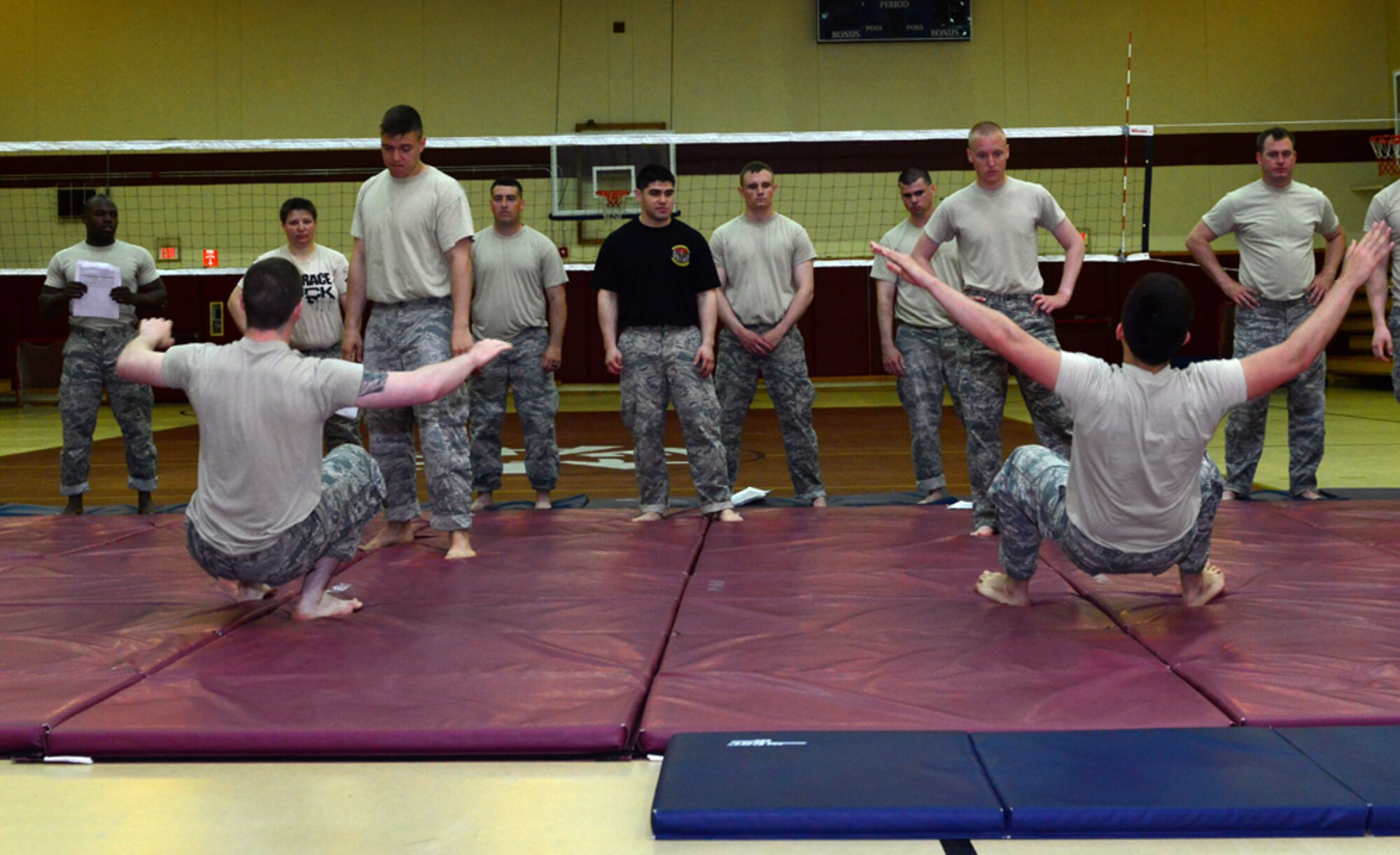 Defenders from the 39th Security Forces Squadron practice falling during a basic combat arms course April 20, 2015, at Incirlik Air Base, Turkey. The five-day course was taught by senior combat arms instructors from the 435th Security Forces Squadron at Ramstein Air Base, Germany. (U.S. Air Force photo by Senior Airman Michael Battles/Released) 
