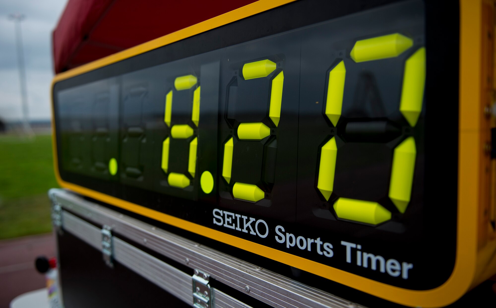 A timer keeps track of runners’ times during a Bitburg Middle High School Junior Reserve Officer Training Corps 5K run at Spangdahlem Air Base, Germany, April 25, 2015. JROTC awarded prizes to the top three male and female finishers. (U.S. Air Force photo by Airman 1st Class Luke Kitterman/Released) 
