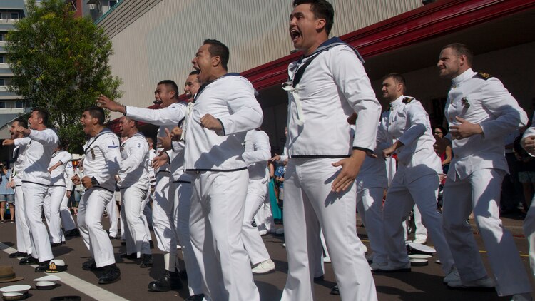 Sailors with the Royal New Zealand Navy perform “Haka," or the Dance of War, to end the Australian and New Zealand Army Corps Day Parade April 25 in Darwin, Northern Territory, Australia. ANZAC Day commemorates the landing of Australian and New Zealand troops on the Gallipoli peninsula April 25, 1915. “Haka” is a traditional Māori dance that is performed during ceremonies and celebrations to honor guests and show the importance of the occasion. This year marked the 100th anniversary of the landing. Marine Rotational Force - Darwin is an excellent opportunity for Marines and members of the Australian Defence Force to improve our knowledge of one another’s customs and traditions which ultimately strengthen our military interoperability. 