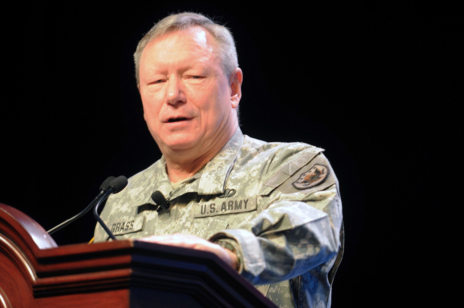 Army Maj. Gen. Frank Grass, currently the director of operations for U.S. Northern Command, speaks to National Guard officers attending a domestic operations workshop in National Harbor, Md., on March 23, 2010. He was nominated today to be the next deputy commander, U.S. Northern Command/vice commander, U.S. Element, North American Aerospace Defense Command at Peterson Air Force Base, Colo.