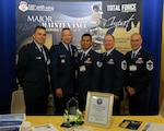 Air Force Gen. Gary L. North, commander of Pacific Air Forces, second from left, meets with the 105th Airlift Wing Maintenance Steering Group 3 Validation/Verification Team, winner of one of the Chief of Staff Best Practice here Sept 15, 2010. From left are: Capt. Ed DeFalcon from New Hampton, N.Y.; North; Staff Sgt. Robivar Atienza from Suffern, N.Y.; and Senior Master Sergeants Dave Pritchard from Campbell Hall, N.Y. and Robert Diresta of Poughkeepsie, N.Y. The team has two Air National Guard Team Excellence awards and a total of five Air Force and Air National Guard level Best Practices awards for their work to streamline C5 maintenance. 