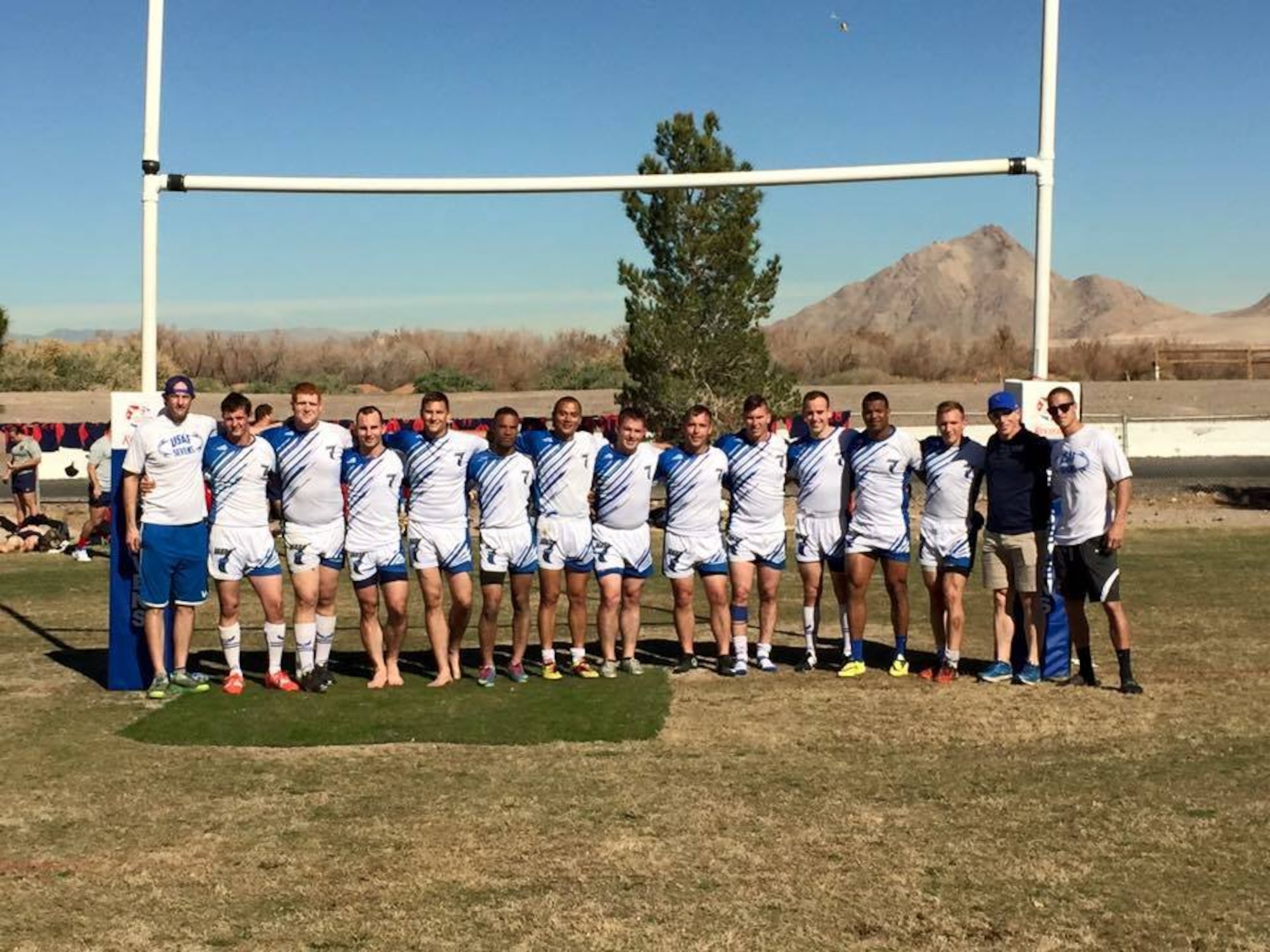 Lt. Col. Timothy Taylor (far left), an Individual Mobilization Augmentee assigned to Pacific Command, with the Air Force Ace's Division Rugby 7s team at the Las Vegas Invitational Tournament. 