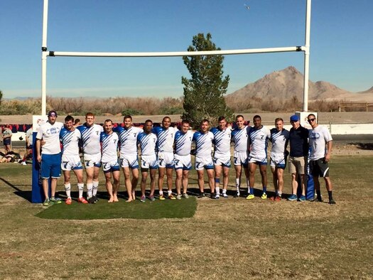 Lt. Col. Timothy Taylor (far left), an Individual Mobilization Augmentee assigned to Pacific Command, with the Air Force Ace's Division Rugby 7s team at the Las Vegas Invitational Tournament. 