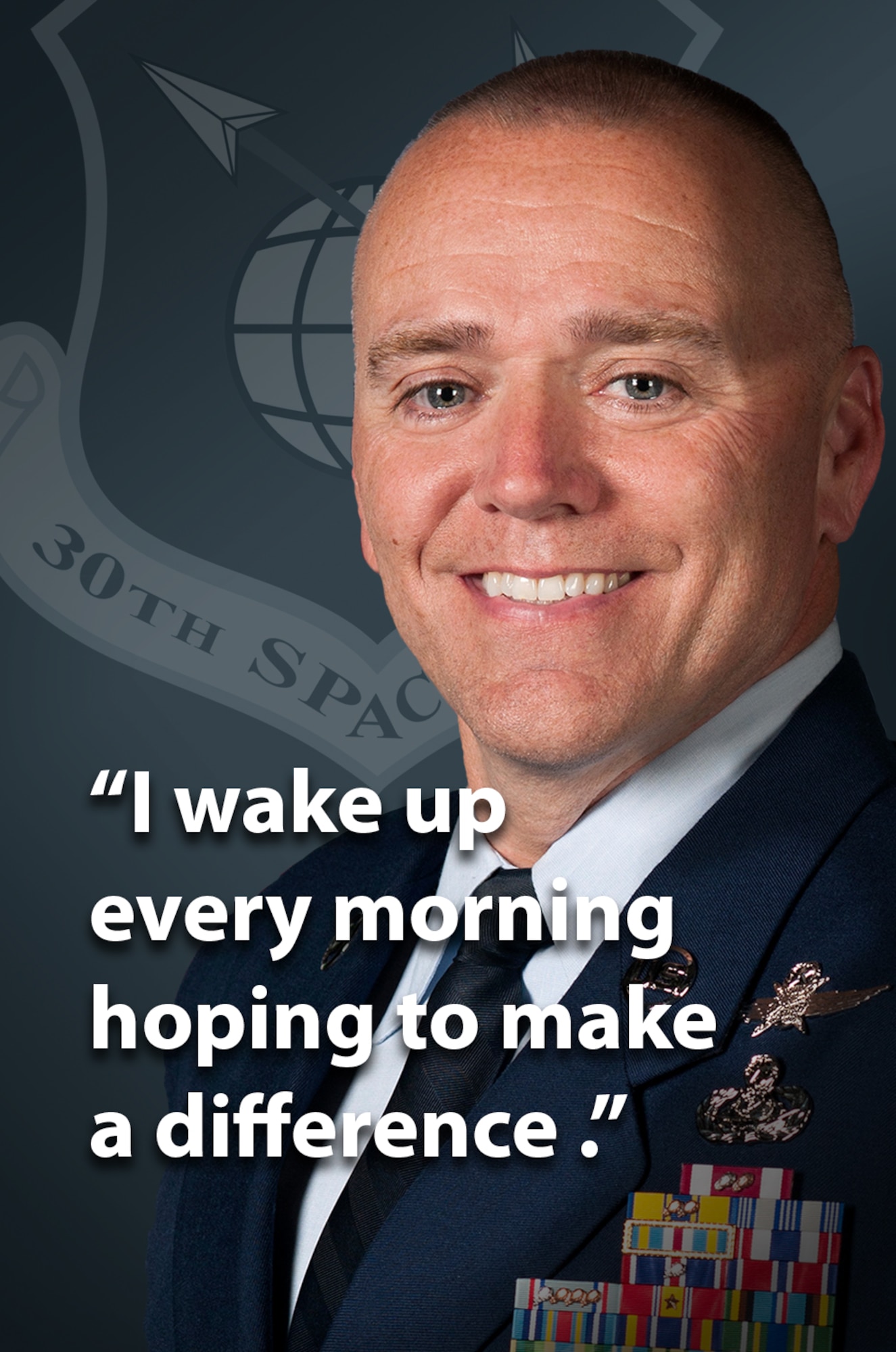 Chief Master Sgt. William “DJ” Jones, 30th Space Wing command chief, is responsible for thousands of Vandenberg members, a challenge he accepts with open arms. Jones’ inviting leadership style is matched by his enthusiastic personality, as well as his love for the Air Force. (U.S. Air Force graphic by Jan Kays/Released)