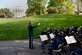 Capt. Joseph Hansen, U.S. Air Force Concert Band conductor and flight commander, leads the band during a White House Garden Tour Concert in Washington, D.C., April 26, 2015. Two weekends a year, visitors can listen to music while viewing the South Lawn and the gardens of the White House. (U.S. Air Force photo/Airman 1st Class Ryan J. Sonnier)