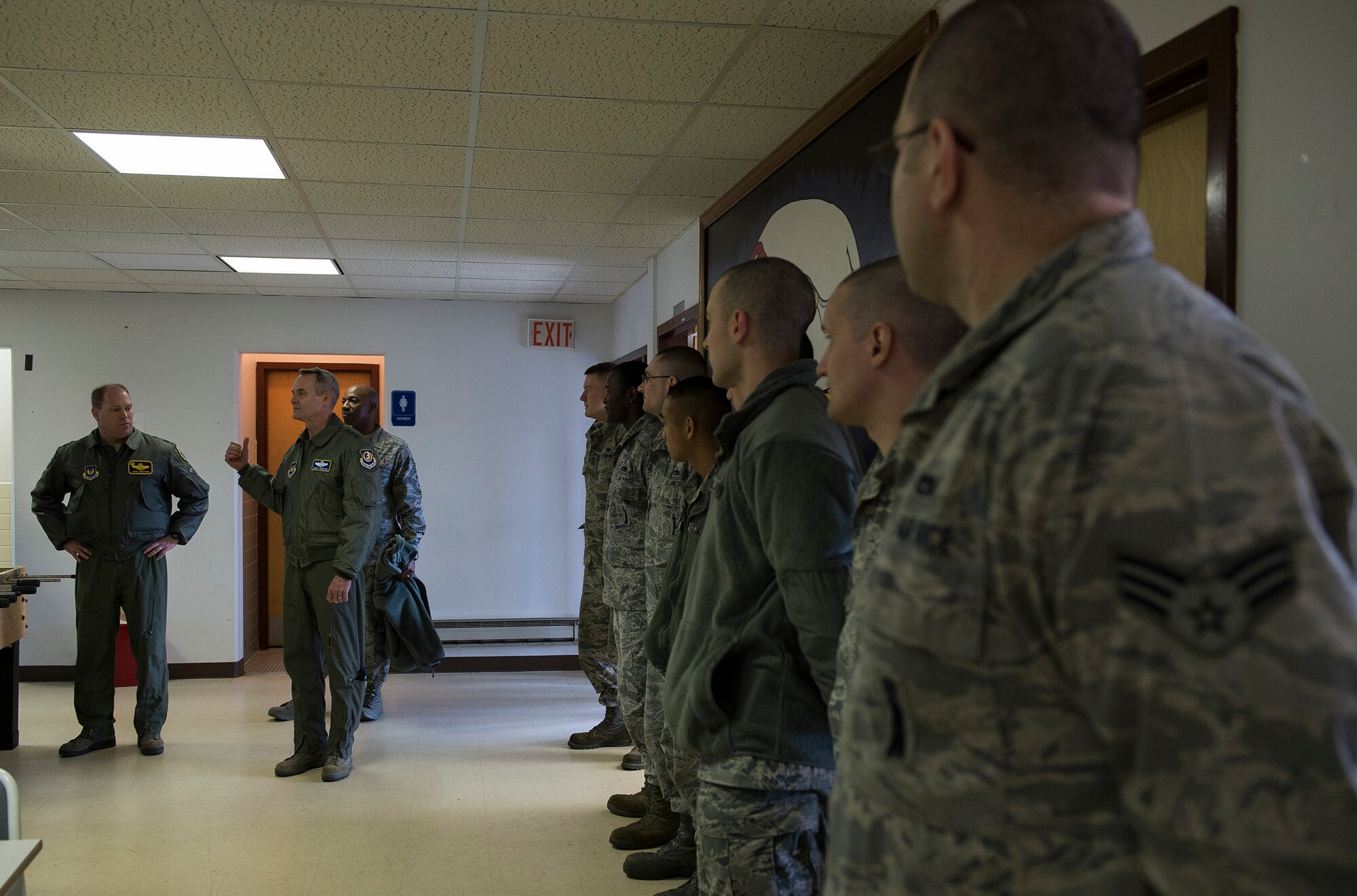 U.S. Air Force Lt. Gen. Darryl Roberson, 3rd Air Force commander, speaks with maintenance personnel at the Icelandic Air Surveillance and Policing maintenance center in Keflavik, Iceland, April 23, 2015. Roberson toured the facilities and spoke with Airmen regarding the IAS mission, an ongoing NATO commitment to maintain the security of Iceland’s airspace. (U.S. Air Force photo by Staff Sgt. Chad Warren/Released)