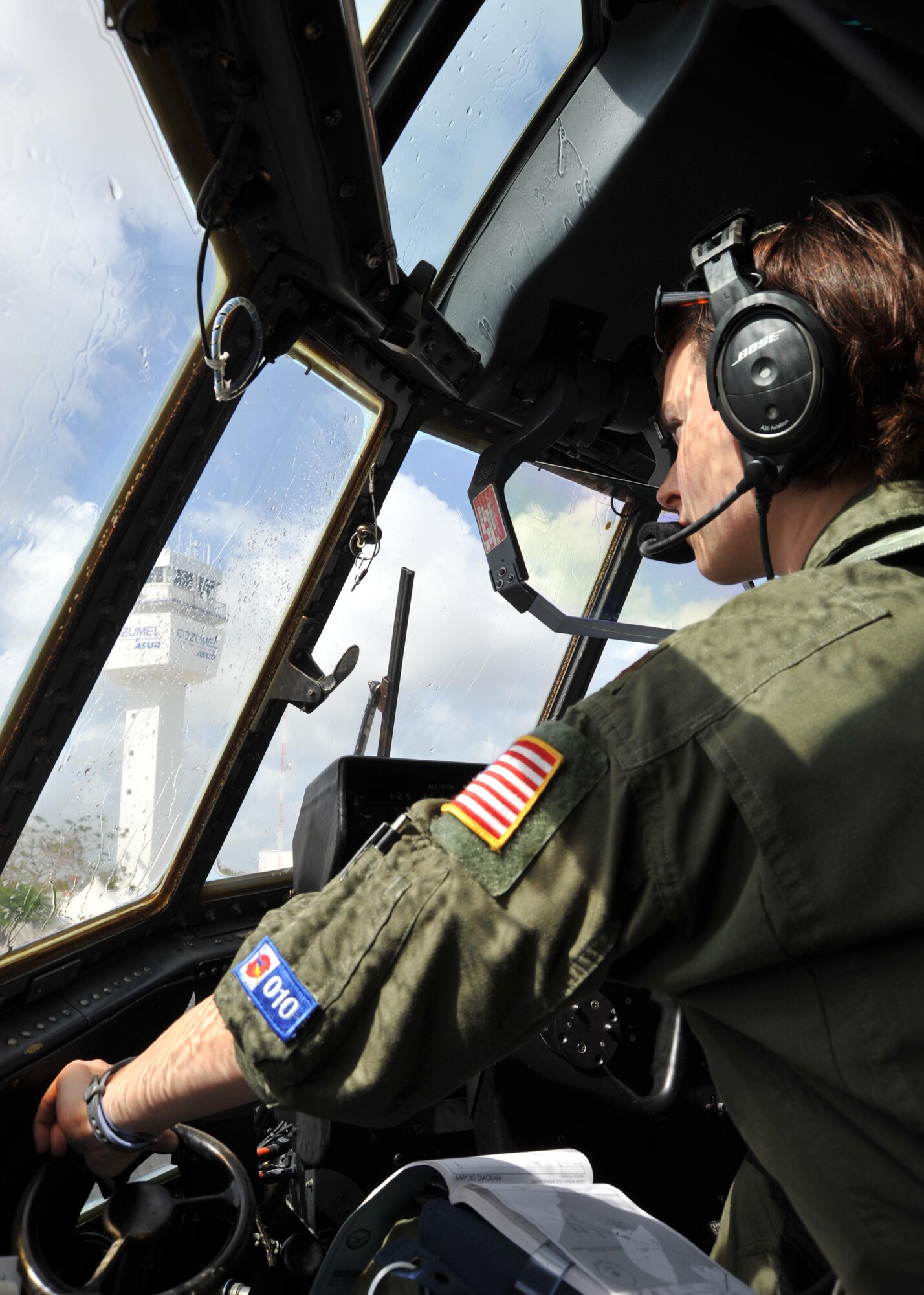Maj. Devon Meister, 53rd Weather Reconnaissance Squadron pilot, taxis a WC-130J to its parking spot at Cozumel, Mexico, April 21, 2015. The aircraft was on display for the Caribbean Hurricane Awareness Tour. More than 500 locals attended the event. (U.S. Air Force photo/Maj. Marnee A.C. Losurdo)