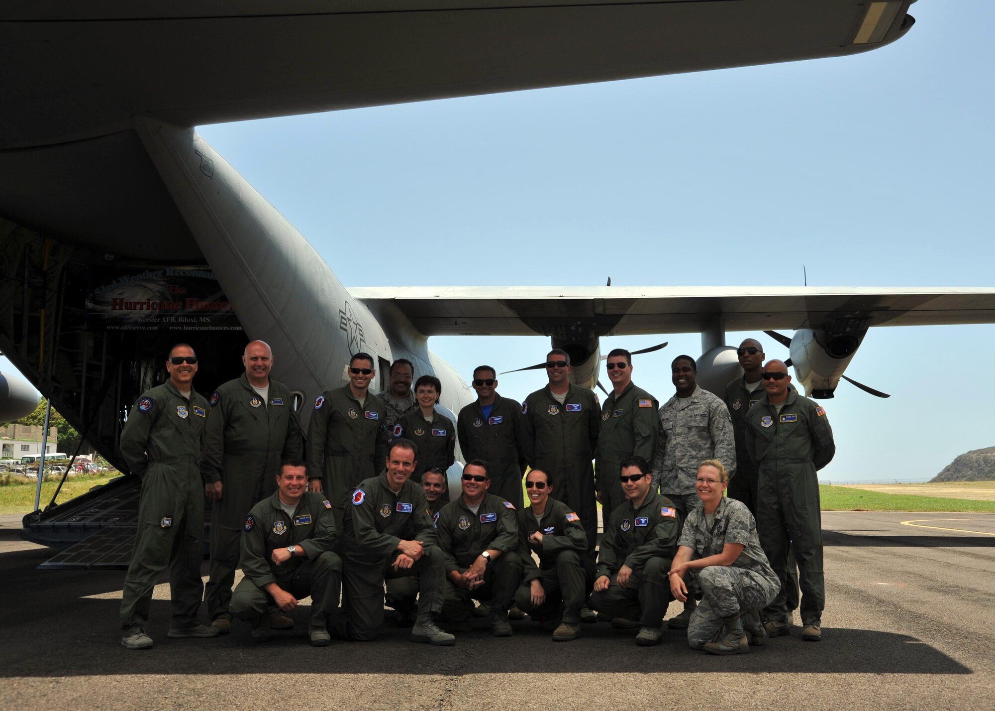 An Air Force Reserve Hurricane Hunter aircrew with their WC-130J aircraft and a team of National Oceanic and Atmospheric Administration hurricane forecasters visited two Mexican and five Caribbean cities April 20-25 as part of the annual Caribbean Hurricane Awareness Tour. More than 13,000 people attended the outreach event, which is a joint effort between NOAA's National Hurricane Center and the 403rd Wing's 53rd Weather Reconnaissance Squadron to promote hurricane awareness and preparedness throughout the Caribbean region.  (U.S. Air Force photo)