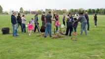 Team Dover Airmen participate in a trail blazing and reforestation event April 25, 2015, at Browns Branch County Park in Harrington, Del. Out of the 157 total volunteers, 110 were from Team Dover. (U.S. Air Force photo/Airman 1st Class Zachary Cacicia)