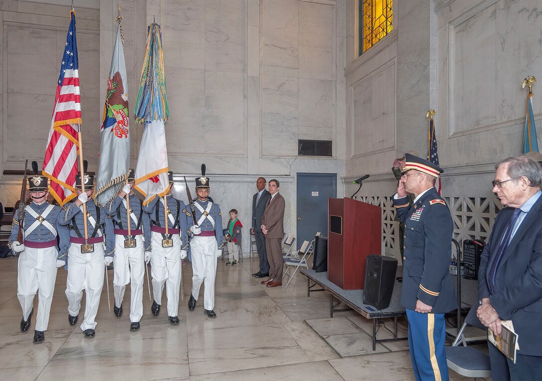 Col. William Graham, Commander, North Atlantic Division of the U.S. Army Corps of Engineers renders a salute during the Presentation of the Colors during a special birthday observance held April 27, 2015 at the General Grant National Memorial Monument in New York City in honor of Ulysses S. Grant – Union General in the Civil War, and 18th President of the United States.
