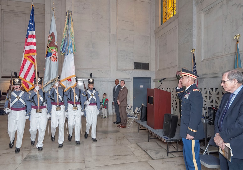 Col. William Graham, Commander, North Atlantic Division of the U.S. Army Corps of Engineers renders a salute during the Presentation of the Colors during a special birthday observance held April 27, 2015 at the General Grant National Memorial Monument in New York City in honor of Ulysses S. Grant – Union General in the Civil War, and 18th President of the United States.