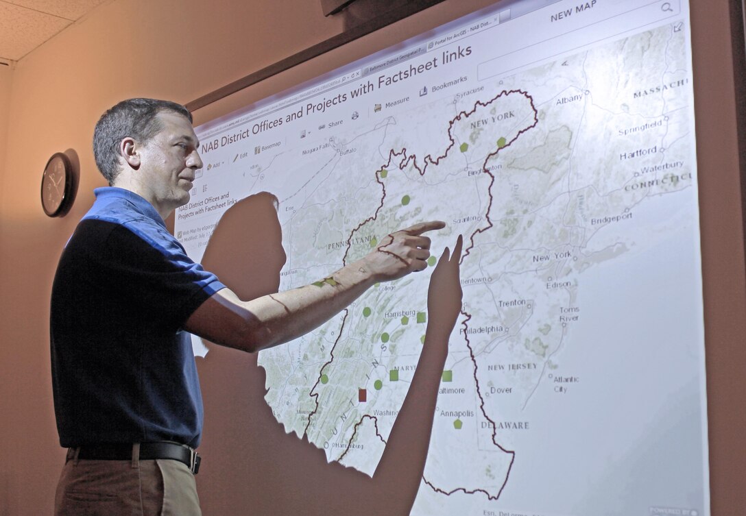 GIS Program Manager Jared Scott demonstrates how to use new internal GIS portal, April 2015. 