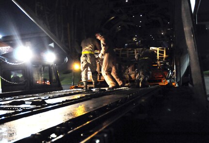 KADENA AIR BASE, Japan (Apr. 29, 2015) - 
Members of a U.S. Pacific Command Joint Humanitarian Assistance Survey Team load onto a U.S. Marine Corps C-130. The team is deploying to Nepal to assist earthquake relief efforts. Kadena’s Airmen worked through the night to load the team’s 20-plus members and gear for the departure. 150429-F-WE955-033
