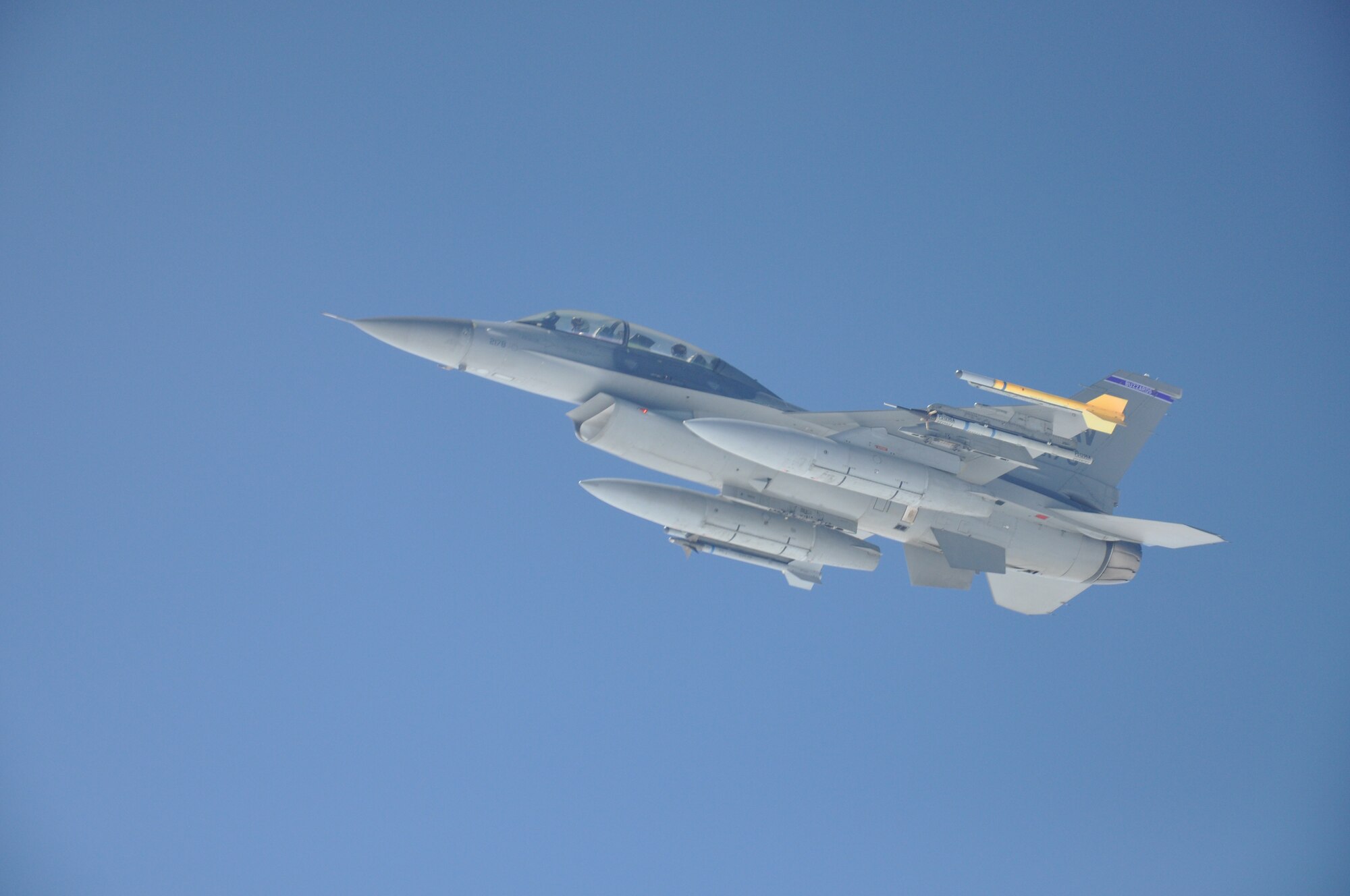 An F-16 Fighting Falcon assigned to the 510th Fighter Squadron, fly’s over the Mediterranean Sea, April 28, 2015. More than 50 Air Force Reservists, including chaplains, crew chiefs and force support worked with Aviano units during their two-week annual tour.   (U.S. Air Force photo by Airman First Class Chandler Baker/Released)