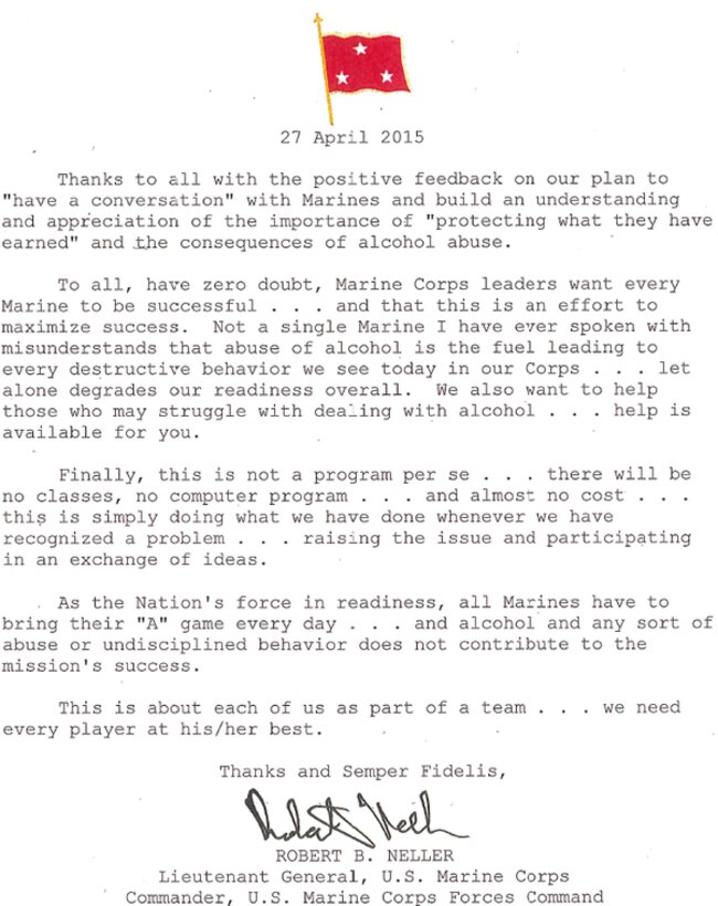 Protect What You Earn Campaign letter from Lt. Gen. Robert Neller.