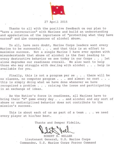 Protect What You Earn Campaign letter from Lt. Gen. Robert Neller.