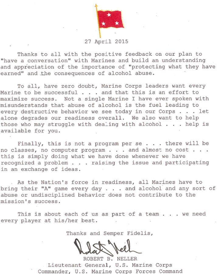 Protect What You Earn Campaign letter from Lt. Gen. Robert Neller.