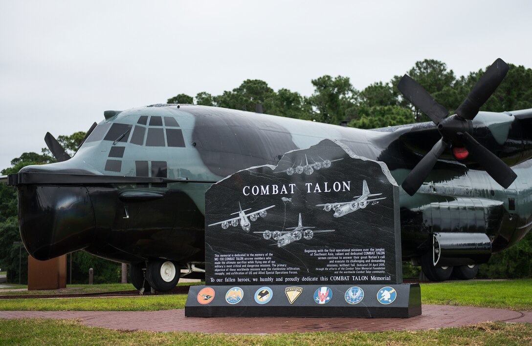 A new Combat Talon memorial stone was placed near former 919th Special Operations Wing’s MC-130E Combat Talon I aircraft 64-0567 at Hurlburt Field’s airpark April 24.  The stone serves as a memorial to the MC-130E aircraft and to the Operation Eagle Claw mission in 1980.  (U.S. Air Force photo/Tech. Sgt. Jasmin Taylor)